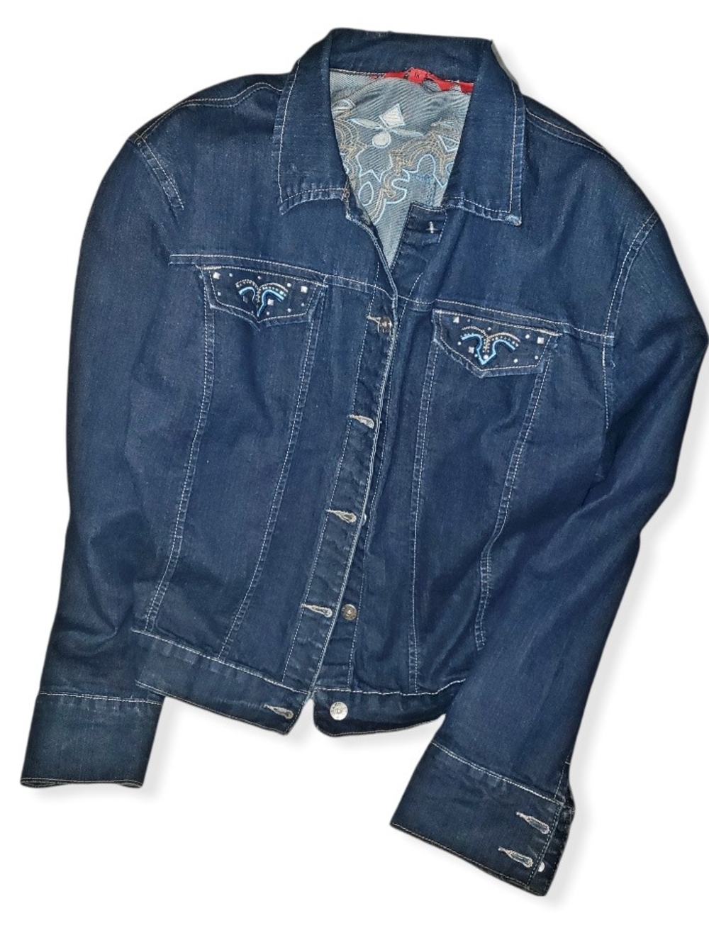 Women’s 90s 1x Embroidered Dark Blue Denim Jacket
